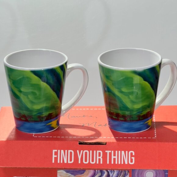 Rachael Ray Redbubble Ceramic Mug Set 2 Pcs Mauka Makai Design Hawaii Art By Ui - Picture 2 of 14